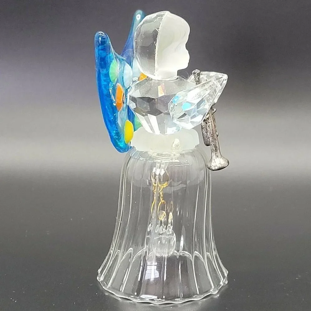Art Glass Angel Bell Crystal Arms Millefiori Wings Delicate Collectible Curio